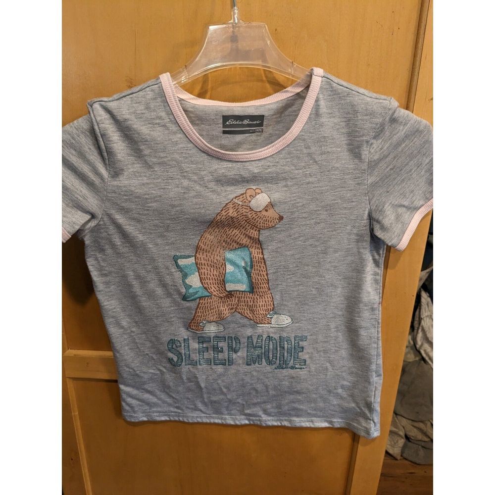 Eddie Bauer Youth Girls Size Large 14 Gray with sleep mode logo T-Shirt